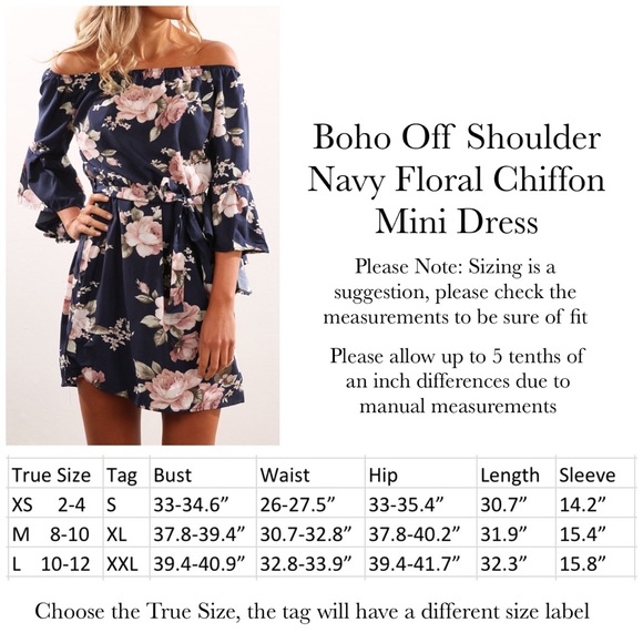 Boho Off Shoulder Navy Floral Chiffon Mini Dress - Picture 13 of 13